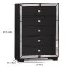 Eli 46 Inch Deluxe 5 Drawer Tall Dresser Chest, Mirrored Trim, Wood, Black