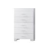 Vin 48 Inch Modern Tall Dresser Chest, 5 Gliding Drawers, Crisp White