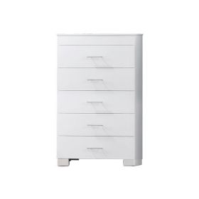 Vin 48 Inch Modern Tall Dresser Chest, 5 Gliding Drawers, Crisp White