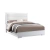 Vin Modern Queen Size Bed, Panel Headboard, LED Light, Crisp White Finish