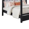 Abrie Solid Wood Canopy Queen Bed, Button Tufted, Touch LED, Dark Gray