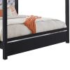 Abrie Solid Wood Canopy Queen Bed, Button Tufted, Touch LED, Dark Gray