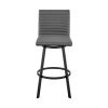 Aron 30 Inch Bar Height Swivel Stool, Vegan Faux Leather, Gray, Black