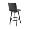 Aron 30 Inch Bar Height Swivel Stool, Vegan Faux Leather, Gray, Black