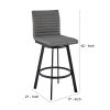 Aron 30 Inch Bar Height Swivel Stool, Vegan Faux Leather, Gray, Black