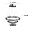 12- 47 Inch Ringed Adjustable Chandelier, 3 Circles Design, Chrome Silver