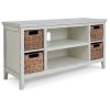 Anya 47 Inch Rustic TV Entertainment Console, Open Shelf, 4 Baskets, White