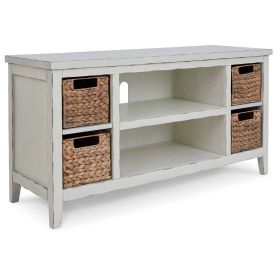 Anya 47 Inch Rustic TV Entertainment Console, Open Shelf, 4 Baskets, White