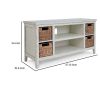 Anya 47 Inch Rustic TV Entertainment Console, Open Shelf, 4 Baskets, White