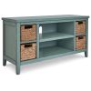 Anya 47 Inch Rustic TV Entertainment Console,  Open Shelf, 4 Baskets, Blue