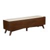 Ian 59 Inch 2 Drawer Accent Bench, Beige Seat, Mahogany Wood, Walnut Brown
