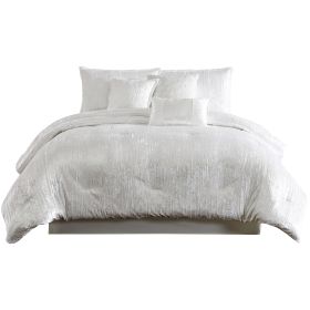 Jay 7 Piece Queen Comforter Set, White Polyester Velvet Deluxe Texture
