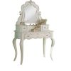 63 Inch Wood Classic Vanity Desk with Mirror, 3 Drawers, Carved, White