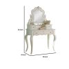 63 Inch Wood Classic Vanity Desk with Mirror, 3 Drawers, Carved, White