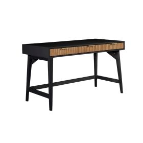 Eli 52 Inch 3 Drawer Home Office Desk, Mahogany Wood, Black, Brown