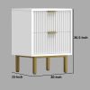 Beth 27 Inch 2 Drawer Nightstand, Corrugated, Mahogany Wood, White, Gold