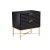 Rexi 26 Inch 2 Drawer Nightstand, Honeycomb, Mahogany Wood, Black, Gold