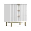 Beth 34 Inch 3 Drawer Small Dresser Chest, Mahogany Wood, White, Gold