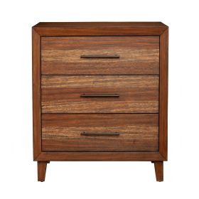 Paul 35 Inch Small Dresser Chest, 3 Drawers, Metal Bar Handles, Warm Brown