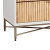 Eli 34 Inch 3 Drawer Small Dresser Nightstand, Corrugated Panels, White, Gold