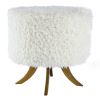 20 Inch Ottoman, Foam Filled, Shearling Fabric, Wood Frame, White, Brown