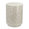 18 Inch Luxury Accent Table Stool, Foliage Star Pattern, Champagne White