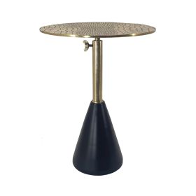 20 Inch Modern Aluminum Accent Table, Crocodile Textured Table, Gold, Black