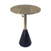 20 Inch Modern Aluminum Accent Table, Crocodile Textured Table, Gold, Black
