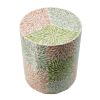 14 Inch Cylindrical Capiz Shell Accent Table Stool, Elegant Leaves Pattern