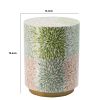 14 Inch Cylindrical Capiz Shell Accent Table Stool, Elegant Leaves Pattern