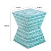 14 Inch Capiz Accent Table Stool, Blue Mosaic Geometric Hourglass Shape