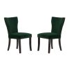 Devi 25 Inch Curved Dining Chair, Green Velvet Upholstery, Nailhead Trim