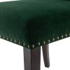 Devi 25 Inch Curved Dining Chair, Green Velvet Upholstery, Nailhead Trim
