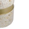 16 Inch Stool Table, Wood, Capiz Shell Leaf Inlay, Modern, Gold Band, Brown