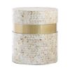 16 Inch Stool Table, Wood, Capiz Shell Leaf Inlay, Modern, Gold Band, Brown