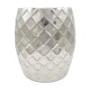 20 Inch Stool Table, Modern, Aluminum Metal, Drum Shape, Elegant Silver