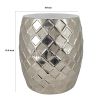 20 Inch Stool Table, Modern, Aluminum Metal, Drum Shape, Elegant Silver