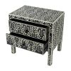 24 Inch Storage Chest, 2 Drawers, Bone Inlay, Floral Pattern, Modern, Black