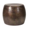 20 Inch Classic Iron Low Accent Table, Round Top, Drum Shape, Brown