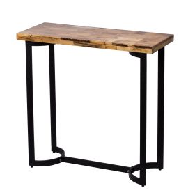 36 Inch Industrial Console Sofa Table, Plank Wood Top, Matte Black Frame