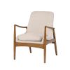 28 Inch Fabric Upholstered Accent Armchair, Birch Wood, Off White, Brown