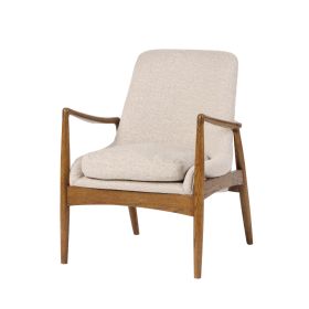 28 Inch Fabric Upholstered Accent Armchair, Birch Wood, Off White, Brown