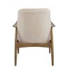 28 Inch Fabric Upholstered Accent Armchair, Birch Wood, Off White, Brown