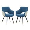 Eden 23 Inch Modern Dining Chair, White Fabric, Blue Metal Legs, Set of 2