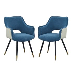 Eden 23 Inch Modern Dining Chair, White Fabric, Blue Metal Legs, Set of 2
