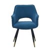 Eden 23 Inch Modern Dining Chair, White Fabric, Blue Metal Legs, Set of 2