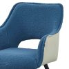 Eden 23 Inch Modern Dining Chair, White Fabric, Blue Metal Legs, Set of 2