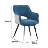Eden 23 Inch Modern Dining Chair, White Fabric, Blue Metal Legs, Set of 2