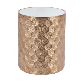 20 Inch Side Table, Iron Top, Mirrored Tabletop, Hammered Texture, Gold
