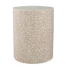 20 Inch Round Side End Table, Filigree Bone Inlay, Wood, Pale Pink, White